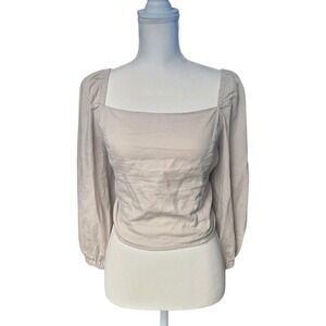 Express Ivory Square Neck Balloon Sleeve Tie Back Crop Top Size L Poetcore Boho